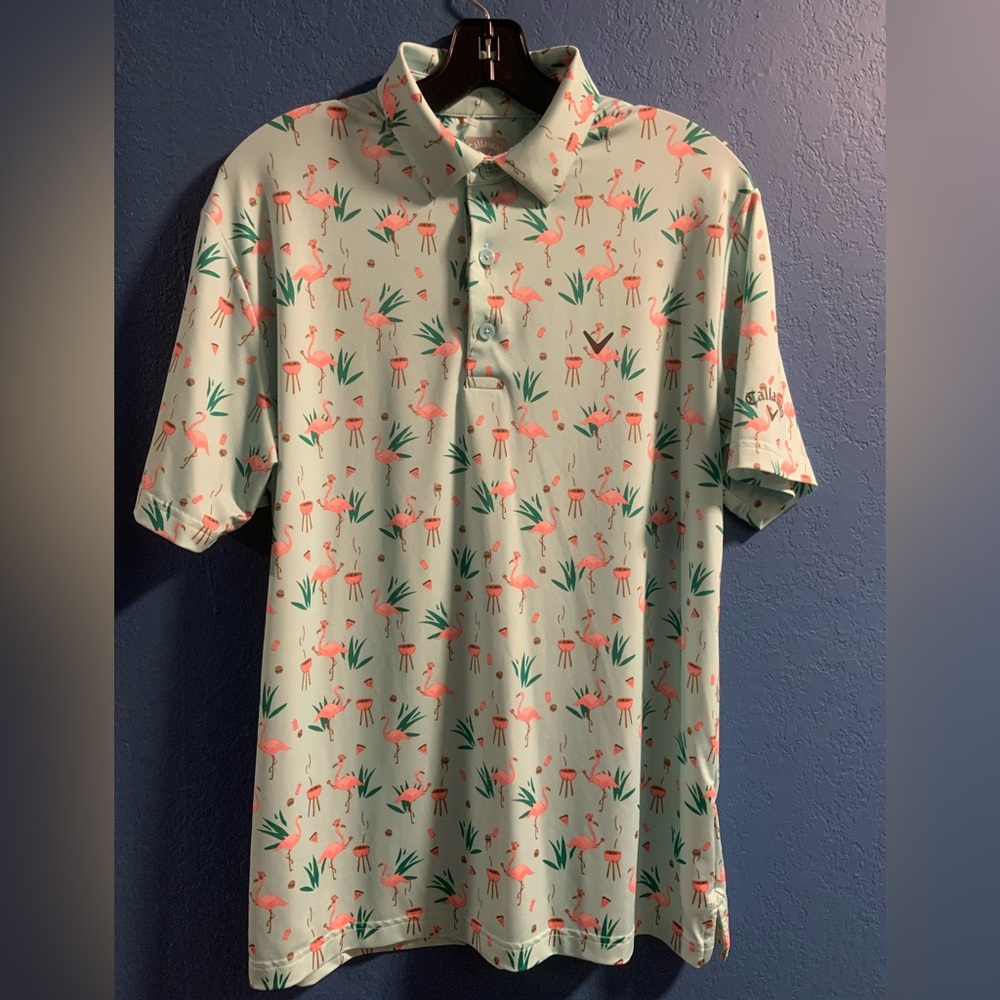 Callaway All Over Flamingo Polo Men’s Golf Shirt Size Small Petite